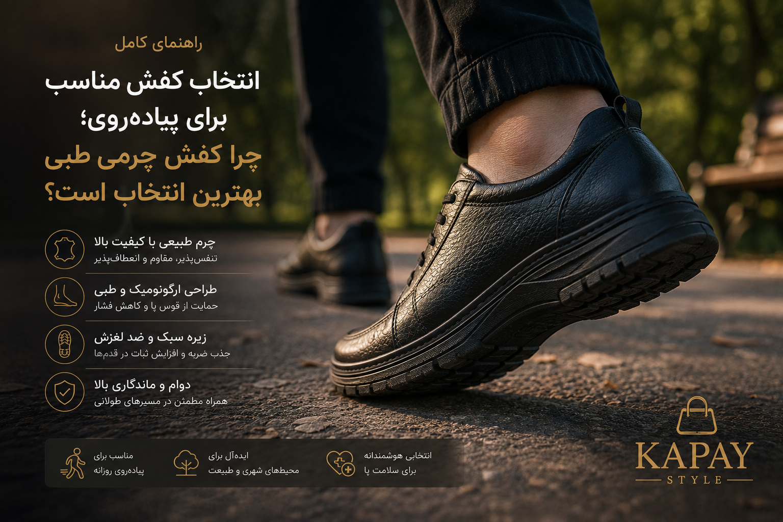 راهنمای کامل انتخاب کفش مناسب برای پیاده‌روی؛ چرا کفش چرمی طبی بهترین انتخاب است؟